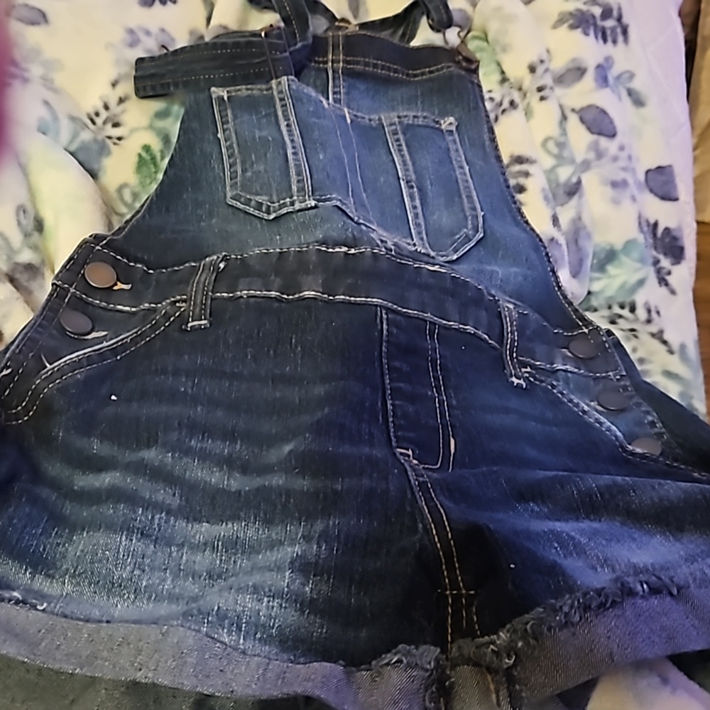 Blue jean overall shorts. Size small/3/5
